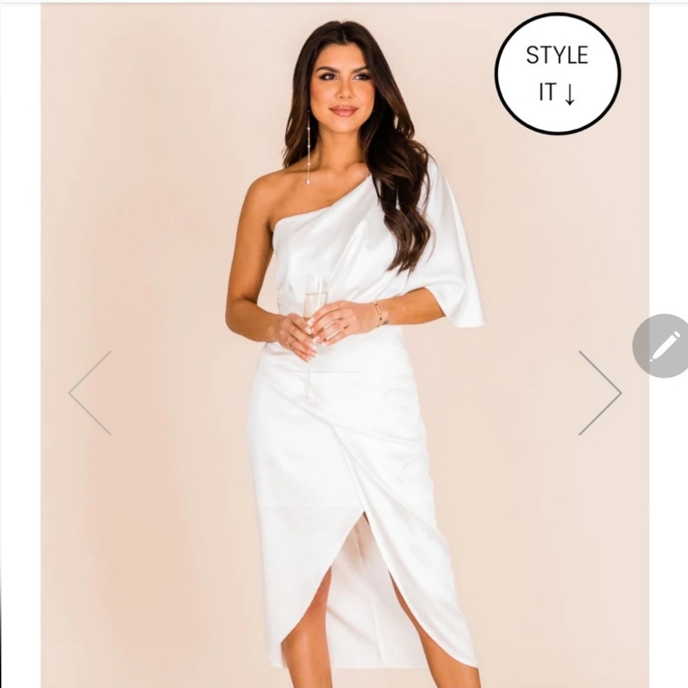 NWOT PINK LILY One Shoulder White Satin Midi Dress - XS